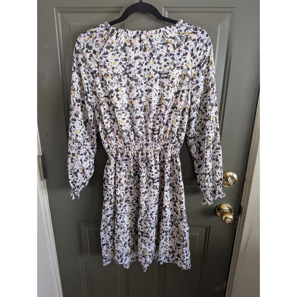 Theory Drawstring Neck Silk Mini Dress in Urban Floral Print Medium - Picture 8 of 8
